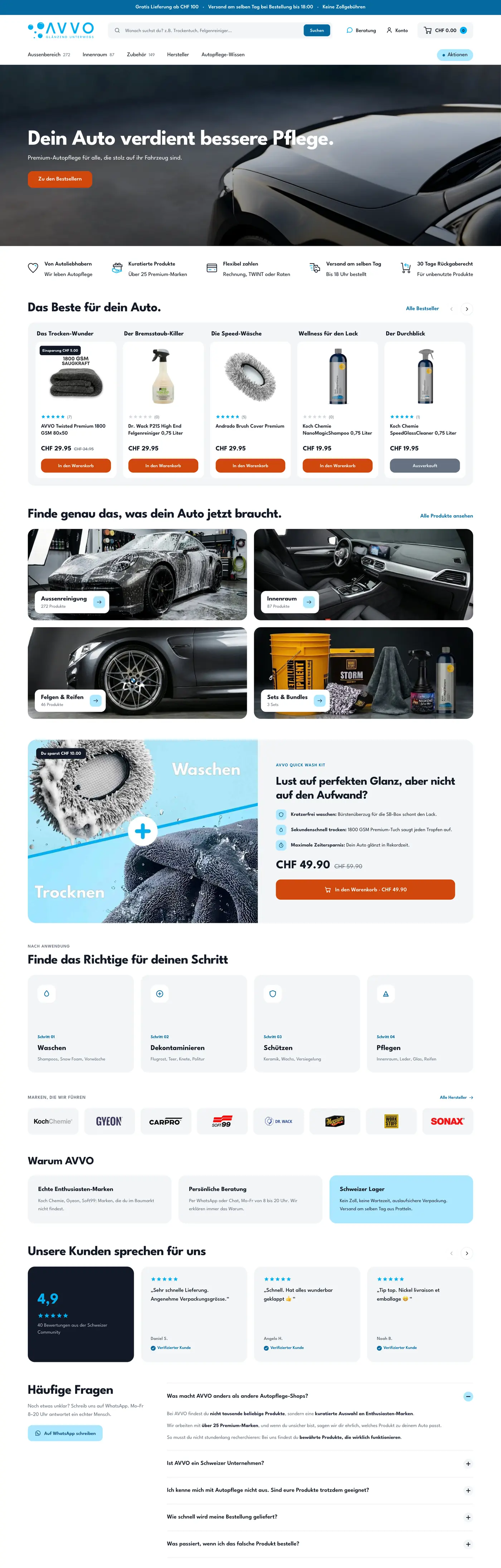 Startseite von avvo.ch am Computer